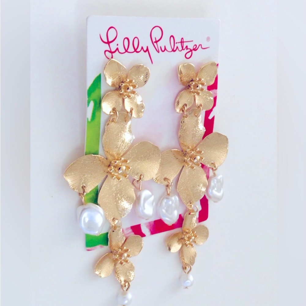 Lilly Pulitzer NECKLACE EARRINGS Set Via Flora Metallic Gold Tone New In Package - Picture 5 of 11